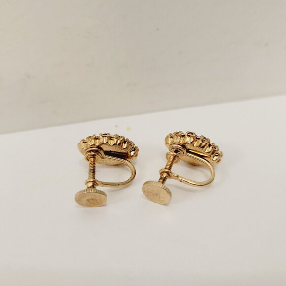 Vtg Screw Back Purple Rhinestone Oval Shaped Earrings - Picture 4 of 5